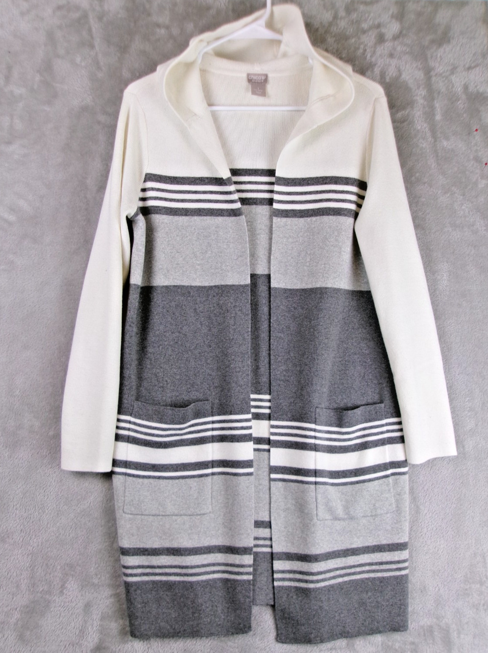 Chicos Zenergy Women's 1 Medium Hooded Long Cardigan Cashmere Blend